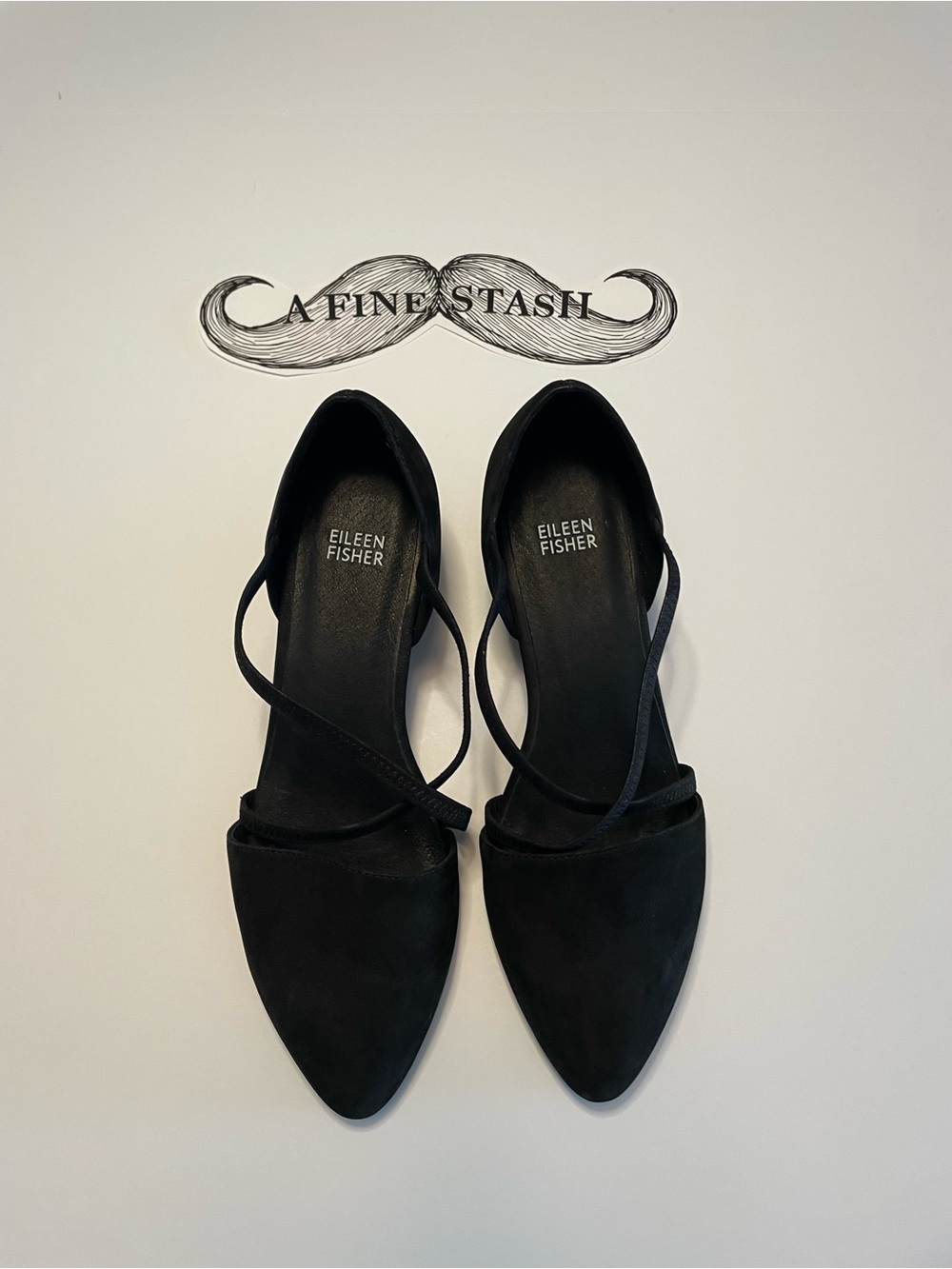 Eileen Fisher Women's Sz 9.5 Black suede Crisscross Strap Pointed Toe Low Heel